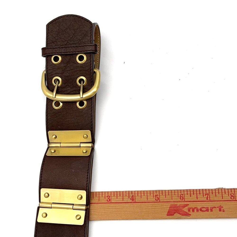 BELT brown & metallic gold tone double buckle EUC - Picture 7 of 7